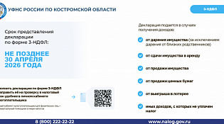 Срок подачи декларации о доходах по форме 3-НДФЛ за 2025 год не позднее 30 апреля 2026 года